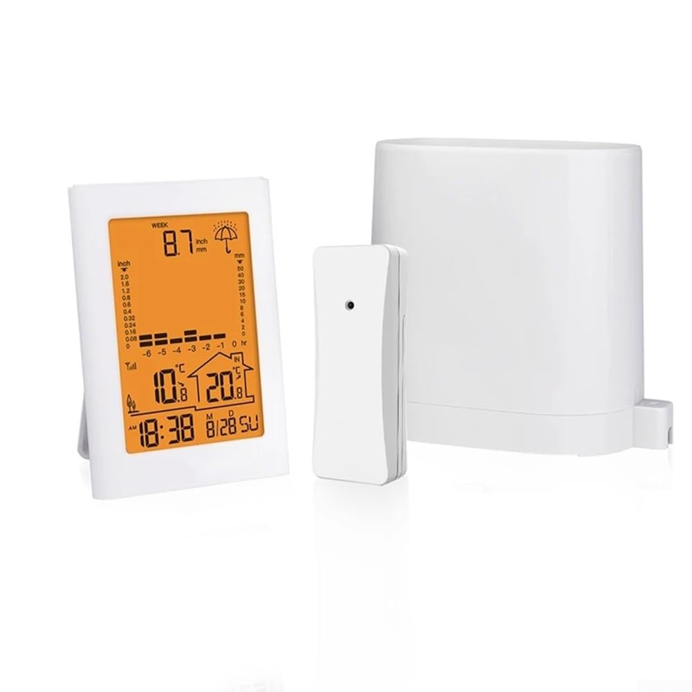 Digitale Wetterstation mit Funk-Regenmesser, LCD-Anzeige für Innen- und Außentemperatur, Niederschlagsmessung mit Trendgrafik und Historienspeicher, weiß