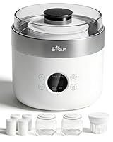 Bear Joghurtbereiter Joghurt- und Frischkäsebereiter, inkl. 4 Keramik Portionsbecher à 125 ml, 2 XXL Glasbehälter à 1 Liter, 4 voreingestellte Programme für Griechischer Joghurt, Käse