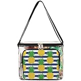 bisibuy Pineapple Striped Background Clear Lunch Bag Stadium Approved PVC Plastic See Through Lunch