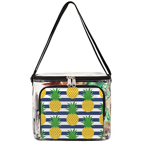 Bisibuy Pineapple Striped Background Clear Lunch Bag Stadium Approved Pvc Plastic See Through Lunch Box With Adjustable Strap For Sports Events Concerts Office #TOP21