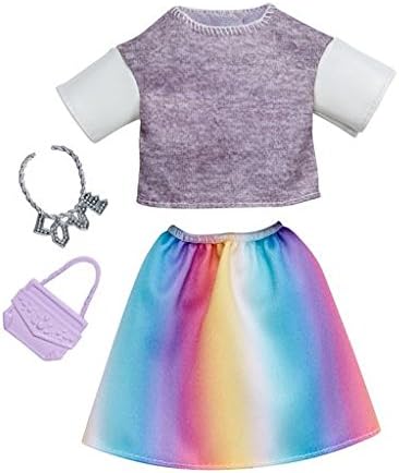 Barbie Fashions Complete Look Gray Top & Rainbow Skirt Set