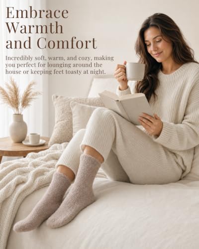 Image of Ginmewrae Fuzzy Socks for Women Warm Cozy Fall Fashion Fluffy Thick Plush Winter Slipper Socks Fall Gifts Stocking Stuffer