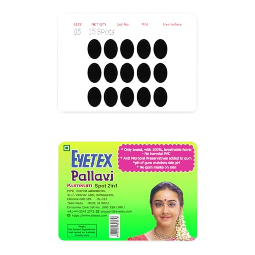 Image of Eyetex Pallavi Sticker Bindi /Pottu|Oval|Aloe Vera & Papaya Extracts|Breathable Non-Irritating Velvet Fabric|O5|Black|20 Flaps