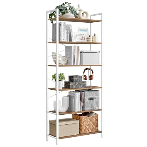 VASAGLE 6-Tier Bookshelf, Bookcase with Steel Frame, Book Shelf for Living Room, Home Office, Study, 11.8 x 31.5 x 73.2 Inches, Industrial Style, Hone