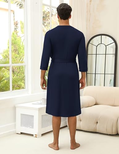 Ekouaer Men's Lightweight Kimono Spa Robe Knit Bathrobe Soft Sleepwear 3/4 Sleeve Loungewear with Pockets S-XXL3