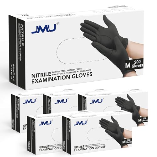 Image of JMU Black Nitrile Gloves Medium Bulk, Case of 1200, 3.5Mil, Latex-Free | Powder-Free, for Medical, Food Prep, Cleaning
