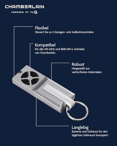 Chamberlain TX4RUNI Universalhandsender - 4-Kanal Handsender für Garagen- & Außentorantriebe - 433...