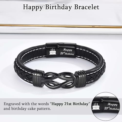 13th 16th 17th 18th 21st Birthday Gifts for Boys Him Male, Happy Birthday Leather Bracelet Gifts for 13 16 18 21 Year Old Boy Male Man Son Grandson Nephew Brother Friend with Sweet Birthday Card2
