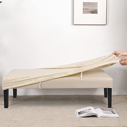 Image of SearchI Dining Bench Cover, Stretch Washable Long Bench Seat Covers, Rectangle Dining Table Bench Slipover for Dining Room, Living Room, Kitchen(Hexagon Jacquard Beige)