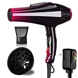 Mannice Hair Dryer, 3500 Watt Professional Salon Ionic Blow Dryer with AC Motor, 3 Heat Settings, 2 Speeds, Cool Shot Button, Tourmaline Ceramic, Concentrator & Diffuser Attachments, Purple, 110V