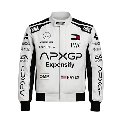 Genone Leather Brad Pitt F1 Movie 2025 APXGP Racing Jacket | Black White Bomber Moto Style Biker Coat | Motorsport Outerwear (US, Alpha, Large, Regular, Regular)