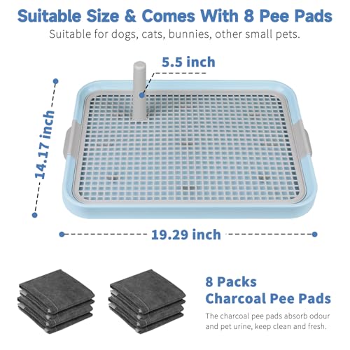 Dog Potty Tray Toilet 20"x14" Doggy Bathroom Dog Litter Box, Indoor Pee Pad Holder with 8pcs Training Pads, Puppy Pee Mesh Potty Tray with Secure Latch, Dog Potty Pan for Small Medium Puppie - Blue - Thumbnail 6