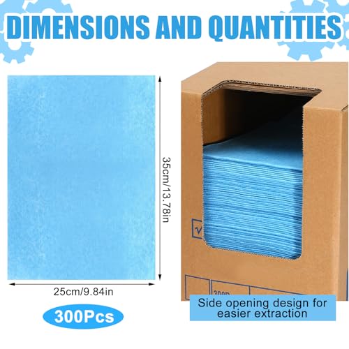 HunnmingRe 300 Sheets 9.84 x 13.78 in Disposable Shop Towels Bulk Heavy Duty Shop Towels Lint Free Paper Absorbent Anti Dissolution for Garage Car Work(Blue)