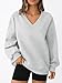 Trendy Queen Womens Oversized Sweatshirts Fall Fashion V Neck Hoodies Loose Fit Winter Outfits Teen Girl Clothes 2025 Grey M