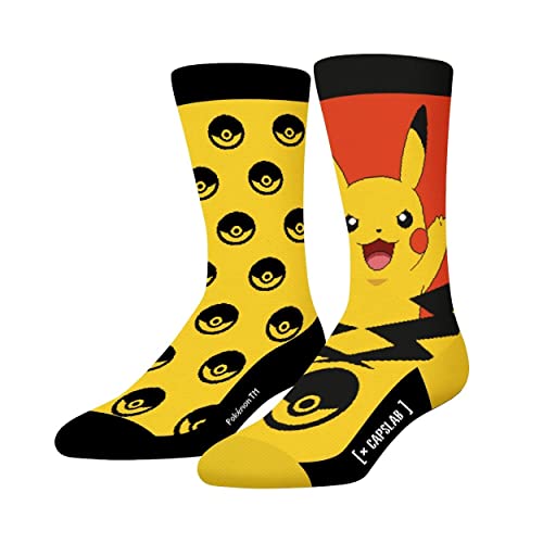 [ X ] Capslab Chaussette Homme Pokemon Coton, 1 Paire de Chaussettes Fantaisie Homme Pikachu, Haute et Douce, Rouge, Noir, Jaune, Taille 43/46 Cover