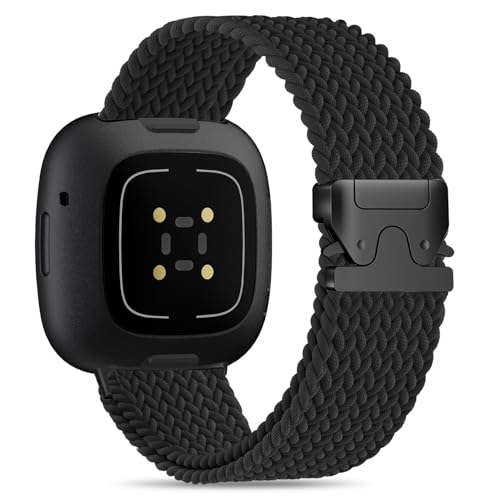 Image of HSWAI Magnetic Braided Compatible with Fitbit Versa 4 Bands for Women /Versa 3 /Sense /Sense 2 Bands, Soft Stretchy Sport Strap Woven Loop Elastic Nylon Wristbands Men