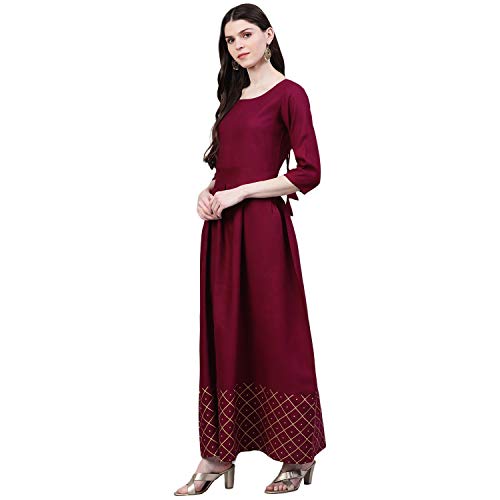 Image of Stylum Women's Checkered Rayon Flared Kurta with Dupatta Set