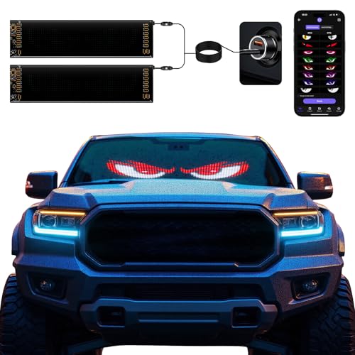 2 Pack LED Eyes for Car Windshield 14.56x3.62 Programmable Animated Devil Eyes Light for Windshield APP Control Customizable LED Matrix Display for Cars SUVs