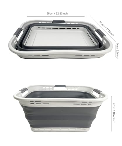 Image of SAMMART 42L (11 Gallon) Set of 2 Collapsible Plastic Storage Basket - Foldable Pop Up Storage Container - Portable Laundry Organizer - Space Saving Hamper (Grey /Steel Grey, 42L (Style A))