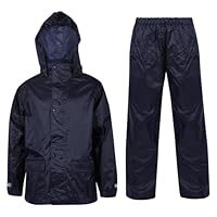 A2Z 4 Kids Boys Girls Waterproof Hooded Rain Suit with Matching Carry Bag Lightweight - Rainsuit 640 Navy 9-10