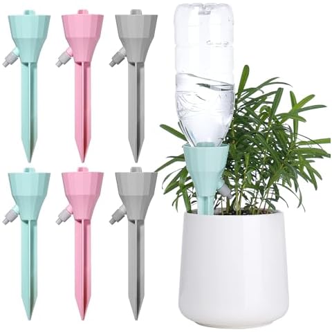 KBCSUN 6pcs Self Watering Spikes, Plant Watering Devices with Adjustable Vavle Switch for Vacation, Self Watering Planter Insert Irrigation Waterer, Automatic Plant Watering System for Potted Plants Cover