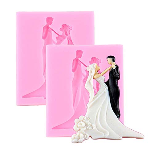 2 moldes de silicona para fondant de novia y novio, para bodas, bailes, fiestas, decoración de pasteles, chocolate, caramelos, arcilla polimérica, manualidades, resina epoxi