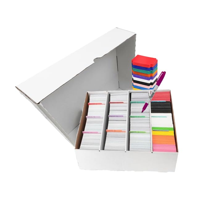 Trojan Packaging Trading Card Storage Box, Holds Approx 4000 Cards, with 10 random Coloured Dividers and Marker Pen, for Soccer, Basketball, Gaming and Sports Cards
