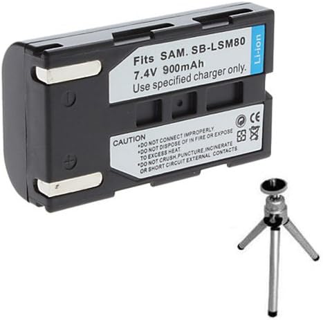 Replacement Battery for Specific Digital Camera and Camcorder Models / Compatible with Samsung SB-LSM80, SB-LSM160, SC: D351, D352, D353, D354, D355, D453, D455, VP: D351, D352I, D353I, D354, D355, D451, D453, D453I, D454, D455, D455I, D651, D653, D655 - Includes Mini Tripod with Expandable Legs