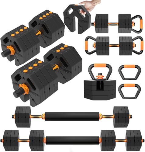 Juego de mancuernas ajustables de 40 libras con conector, juego de mancuernas 5 en 1 que se utiliza como barra, pesas rusas, levantamiento de pesas, soporte de empuje, placa de peso, para mujeres y