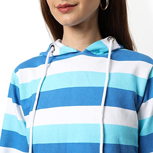 Image of PINACOLADA Women's Double Striped Hoodie with Ribbed Hem for Casual Wear | Hooded Neck | Long Sleeve | Pull On Closure | Cotton Sweatshirt Crafted with Comfort Fit for Everyday Wear