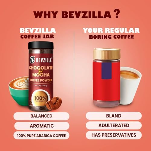 Image of Bevzilla 200 Gram Choclate & Mocha(Choco-Mocha) Instant Coffee Powder with a Coffee Mug |Make 100 Cups|Perfact for Espresso, Latte & Cappuccino | EnjoyHot & Cold Brews (Pack of 2)