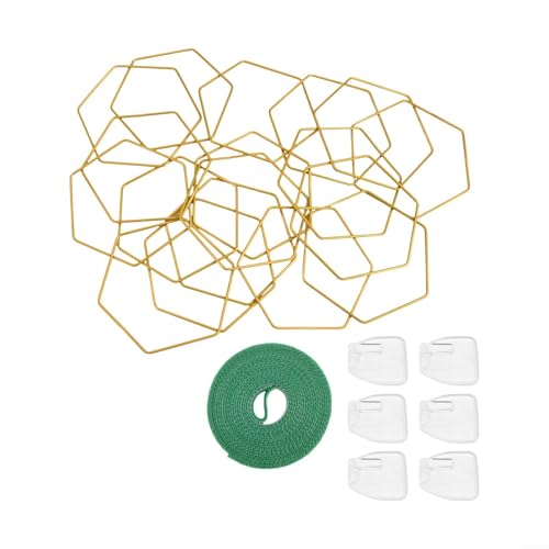 Catena in metallo fai da te con 18 anelli esagonali per piante rampicanti, rivestimento resistente alle intemperie, per interni ed esterni, include ganci e fascetta per supporto per piante da giardino