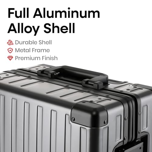 Image of 20 Inch Premium All Aluminum Carry On Luggage 22x14x9 Airline Approved Zipperless Hard Shell Suitcase with TSA Lock Silent Spinner Wheels for Business Travel,Grey