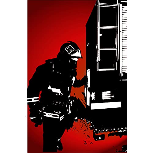 Toile TNT Firefighter Cartoon Città Design grand tableau enfant 100x150