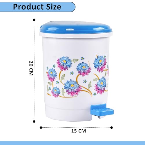 Image of Kuber Industries 2.5 Ltr Plastic Pedal Dustbin | Trash Waste Bin for Study Room, Bed Room, Wash Room & Office Use | Dustbins & Garbage Bin for Kitchen & Home | Flower - Blue