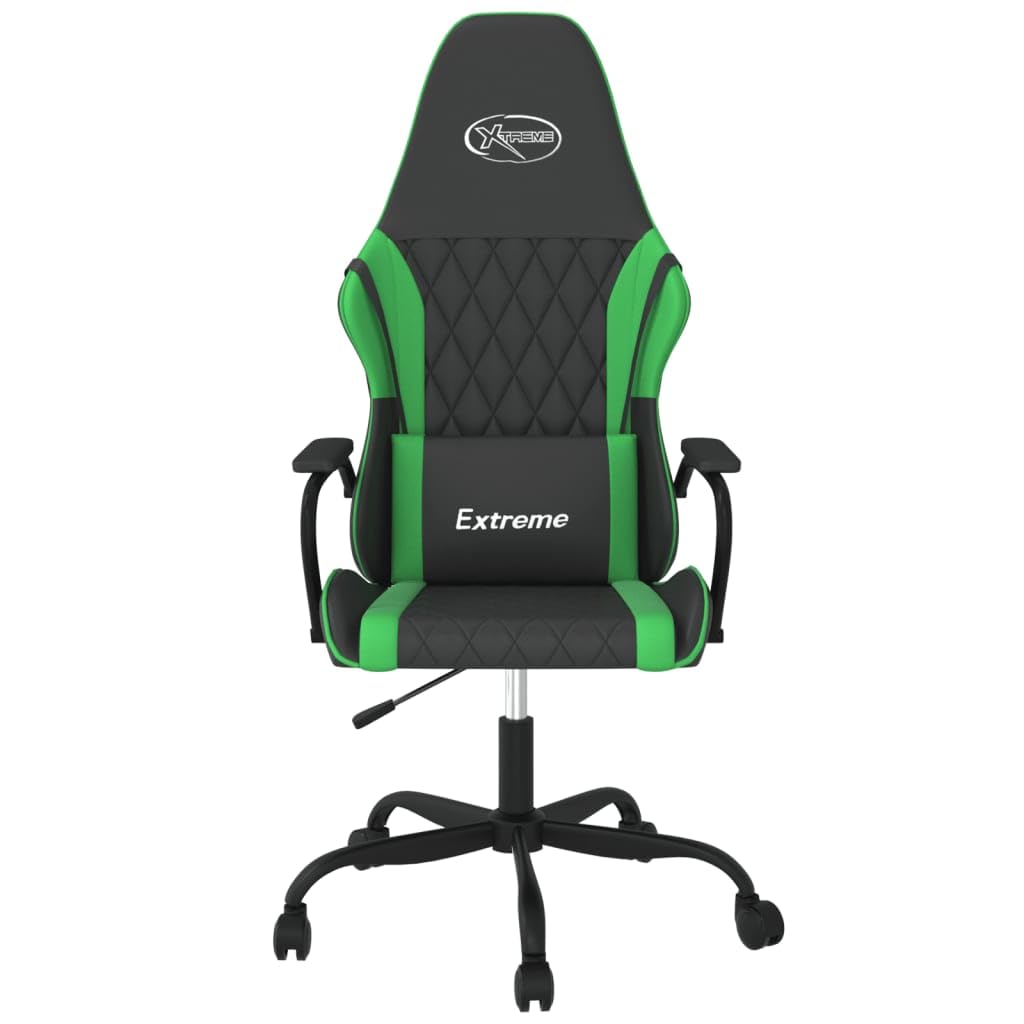 Gamingstuhl mit Massagefunktion Schwarz und Grün aus Kunstleder, ergonomischer Drehstuhl mit Lendenstütze, höhenverstellbar, Rollen, 110 kg Tragkraft für Büro und Gaming