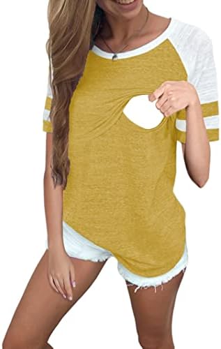 CzzzyL Maternity Women Raglan Sleeve Round Neck Color Block Soft Breastfeeding Tshirt Blouse Nursing Tops Clothes(Yellow,M)