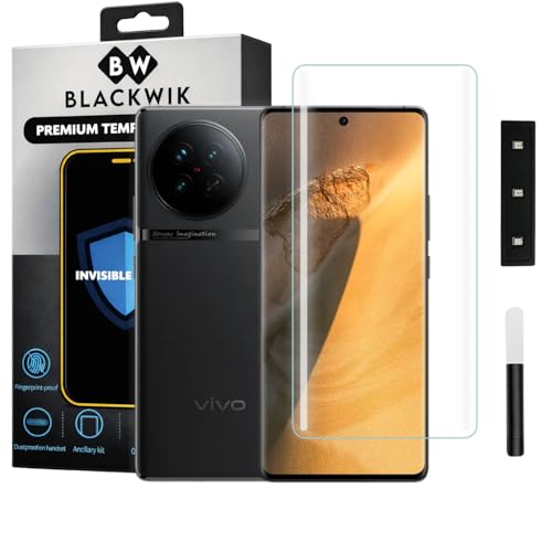 Image of Blackwik Premium Curved UV Tempered Glass For Vivo X90 / Vivo X90 Pro Cellphone (Transparent, Pack Of 1) Advanced Border Less Full Screen Coverage UV Screen Protector Guard With Installation Kit