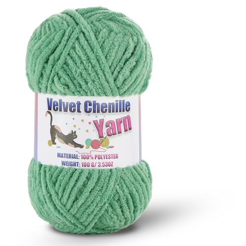 Image of Fluffy Chenille Yarn for Crocheting, Chunky Velvet Yarn for Crochet Amigurumi, Used for Making Baby Yarns Blanket, Clothes, Pattern Knitting Creations (1-Light Green)
