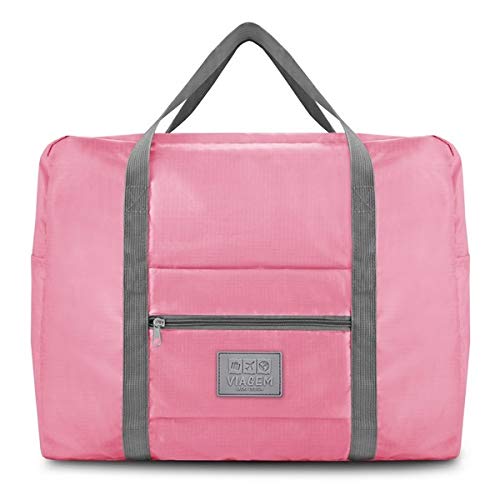 Bolsa Viagem Sacola Grande Impermeável Dobrável Encaixa Mala (Rosa Claro JD)