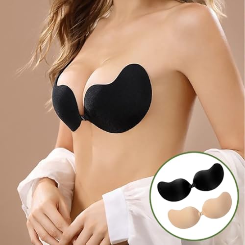 Soutien Gorge Adhésif,2 Paires Push Up Réutilisable Invisible,Remonte Sein Adhésif pour Dos Nu,Sticky Bra Silicone sans Bretelles pour Robe de Soirée & Mariée(Noir, Nu) – vue 7
