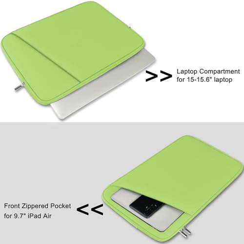 Image of Laptop Sleeve, Shockproof Protective Computer Case, Handbags Portable Laptop Bag for 15.6 inch HP Dell Asus Lenovo Notebook Computer with Front Pocket, Light Green