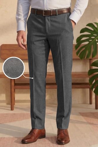 Image of Louis Philippe Men's Slim Fit Mid Rise Textured All Day Comfort Stretchable Fabric and Enhanced Comfort Formal Trouser