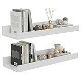 PURELLEL Wandregal 2er Set Weiß 40 cm – Zwei Schweberegale für Bilderleiste & Dekoration – Perfekt für Wohnzimmer, Kinderzimmer & Flur