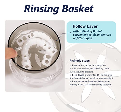 Uouovo Denture Cup Retainer Case, Definitely No-Leak, Denture Bath Case, Denture Case, Retainer Cleaning Box For Traveling, Denture Cup With Strainer & Mirror (Grey) #TOP1