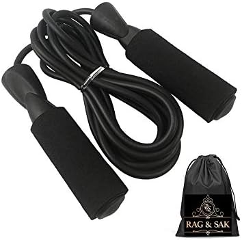 Rag & Sak® Jump Rope,Adjustable Jump Rope Fitness Skipping Rope Soft Foam Handles Tangle-free for Exercise Workouts Speed Endurance Training (Inside Waterproof Pouch)