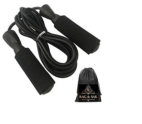 Rag & Sak® Jump Rope,Adjustable Jump Rope Fitness Skipping Rope Soft Foam Handles Tangle-free for Exercise Workouts Speed Endurance Training (Inside Waterproof Pouch)