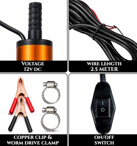Image of ROBOWAY DC 12V Electric Submersible Water Pump with Metal Body, Portable Diesel Fuel Transfer Pump, Battery Operated Pump with ON /Off Switch for Water, Diesel & Kerosene, (Pack of 1)