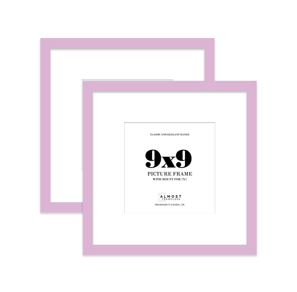 9x9 Lilac Picture Frame with Mount for 7x7 Photos, Prints - Modern Square Wall Frame, Set of 2