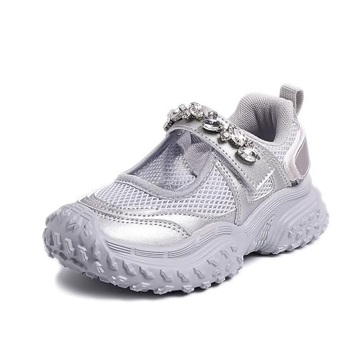 Girls Closed-Toe Summer Sandals withSparkle Strap, Breathable Mesh SportsSole, Adjustable Hook-and-Loop, Size28-36